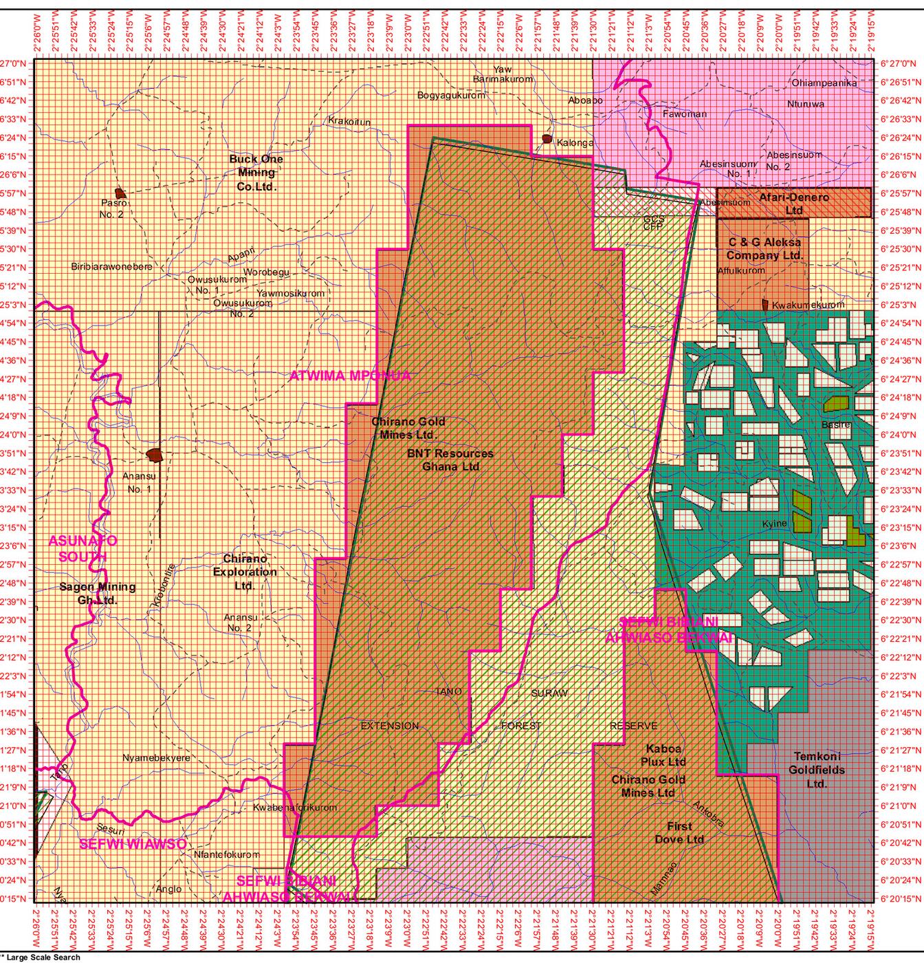 Minerals Cadastre Map — BNT Resources sheet, Tano Extension